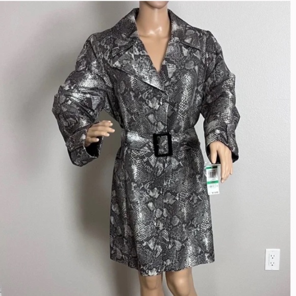 INC International Concept Snake Embossed Snap Front Buckle Belt Rain Coat size L - Picture 3 of 15